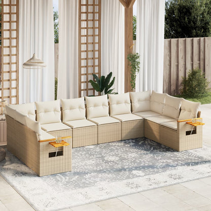 10-tlg. Garten-Sofagarnitur mit Kissen Beige Poly Rattan - Pazzar.ch