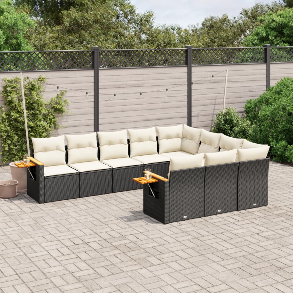 10-tlg. Garten-Sofagarnitur mit Kissen Schwarz Poly Rattan - Pazzar.ch