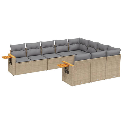 10-tlg. Garten-Sofagarnitur mit Kissen Beige Poly Rattan - Pazzar.ch