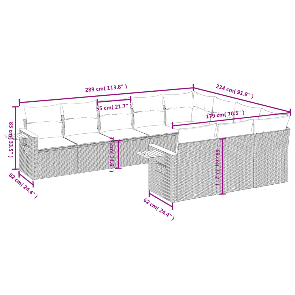 10-tlg. Garten-Sofagarnitur mit Kissen Beige Poly Rattan - Pazzar.ch