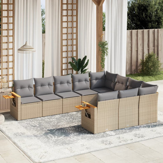 10-tlg. Garten-Sofagarnitur mit Kissen Beige Poly Rattan - Pazzar.ch