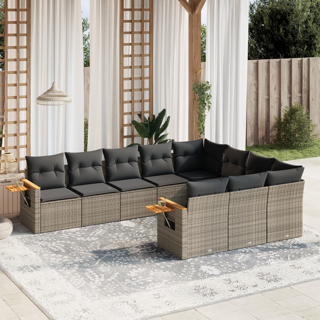 10-tlg. Garten-Sofagarnitur mit Kissen Grau Poly Rattan - Pazzar.ch