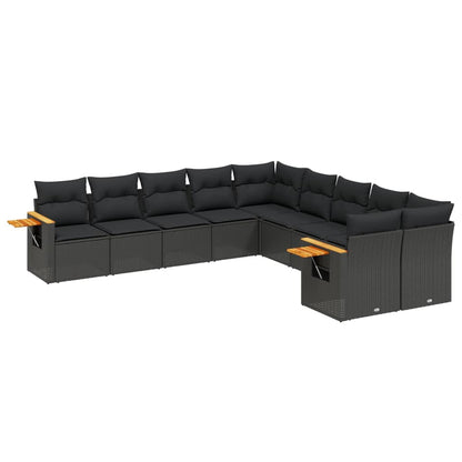 10-tlg. Garten-Sofagarnitur mit Kissen Schwarz Poly Rattan - Pazzar.ch