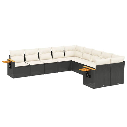 10-tlg. Garten-Sofagarnitur mit Kissen Schwarz Poly Rattan - Pazzar.ch