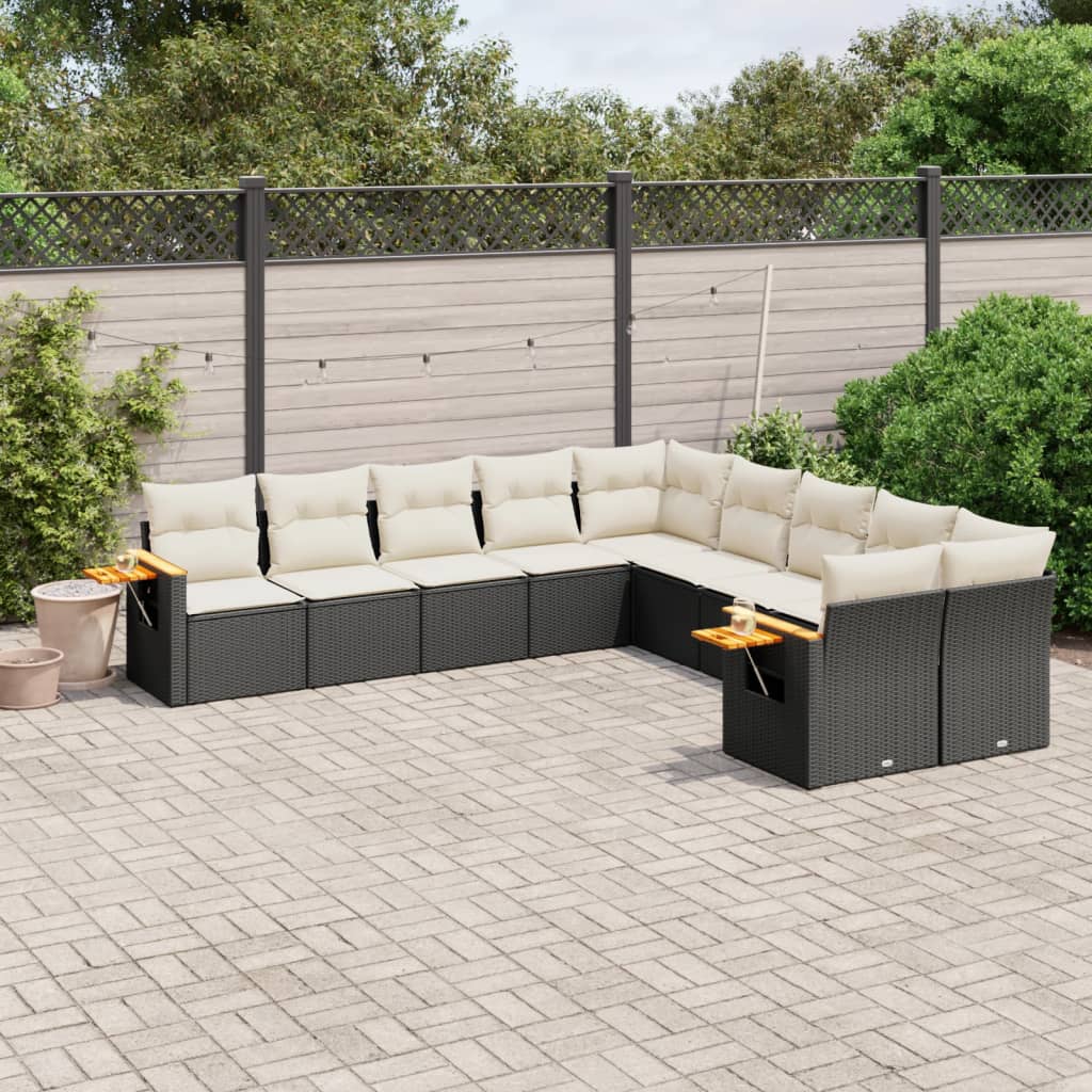 10-tlg. Garten-Sofagarnitur mit Kissen Schwarz Poly Rattan - Pazzar.ch