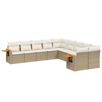 10-tlg. Garten-Sofagarnitur mit Kissen Beige Poly Rattan - Pazzar.ch