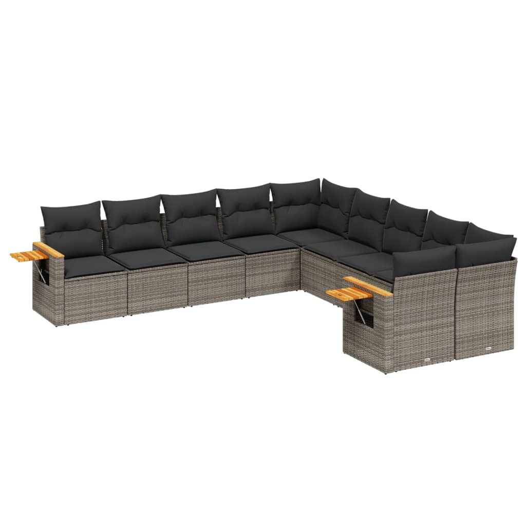 10-tlg. Garten-Sofagarnitur mit Kissen Grau Poly Rattan - Pazzar.ch