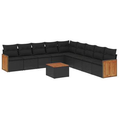 10-tlg. Garten-Sofagarnitur mit Kissen Schwarz Poly Rattan - Pazzar.ch