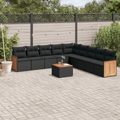 10-tlg. Garten-Sofagarnitur mit Kissen Schwarz Poly Rattan - Pazzar.ch