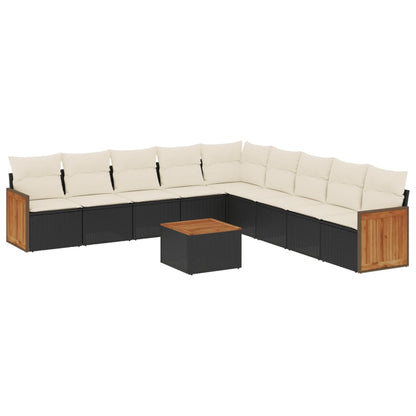 10-tlg. Garten-Sofagarnitur mit Kissen Schwarz Poly Rattan - Pazzar.ch