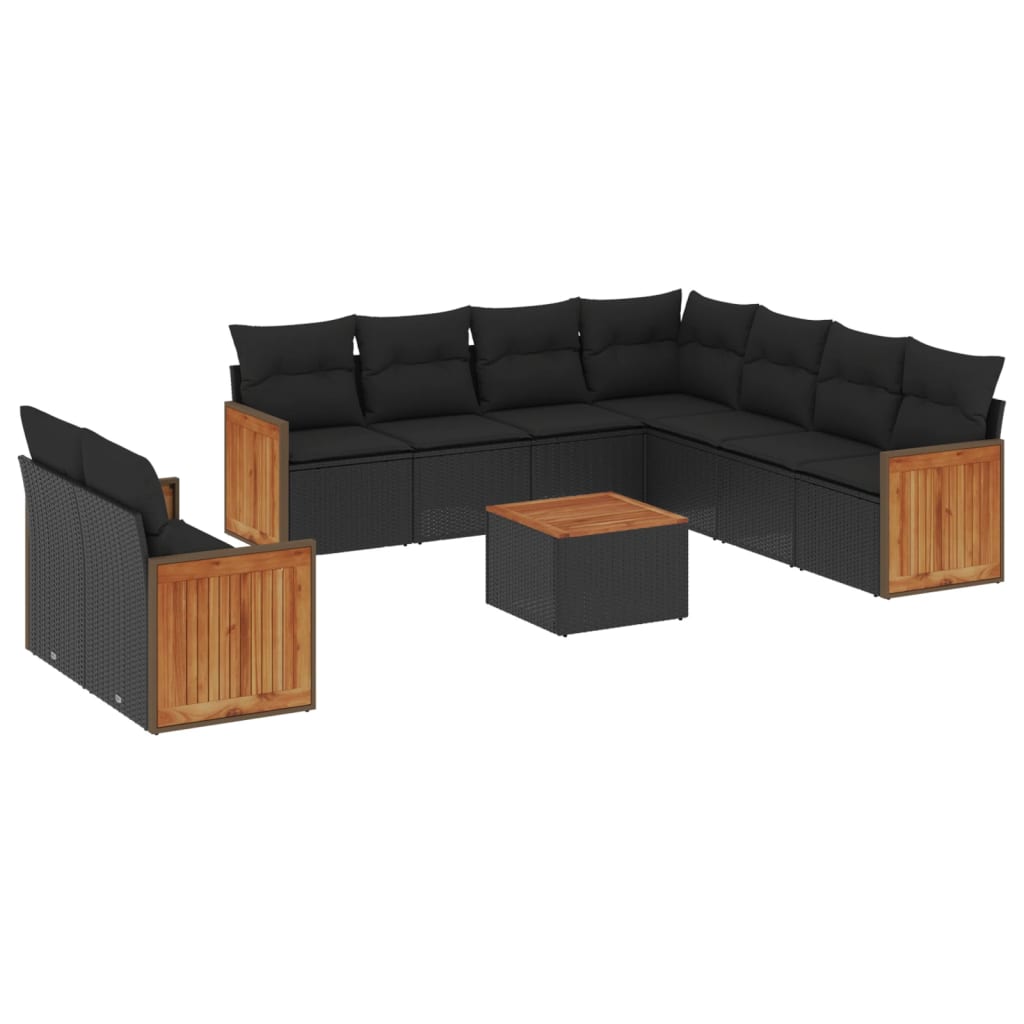 10-tlg. Garten-Sofagarnitur mit Kissen Schwarz Poly Rattan - Pazzar.ch