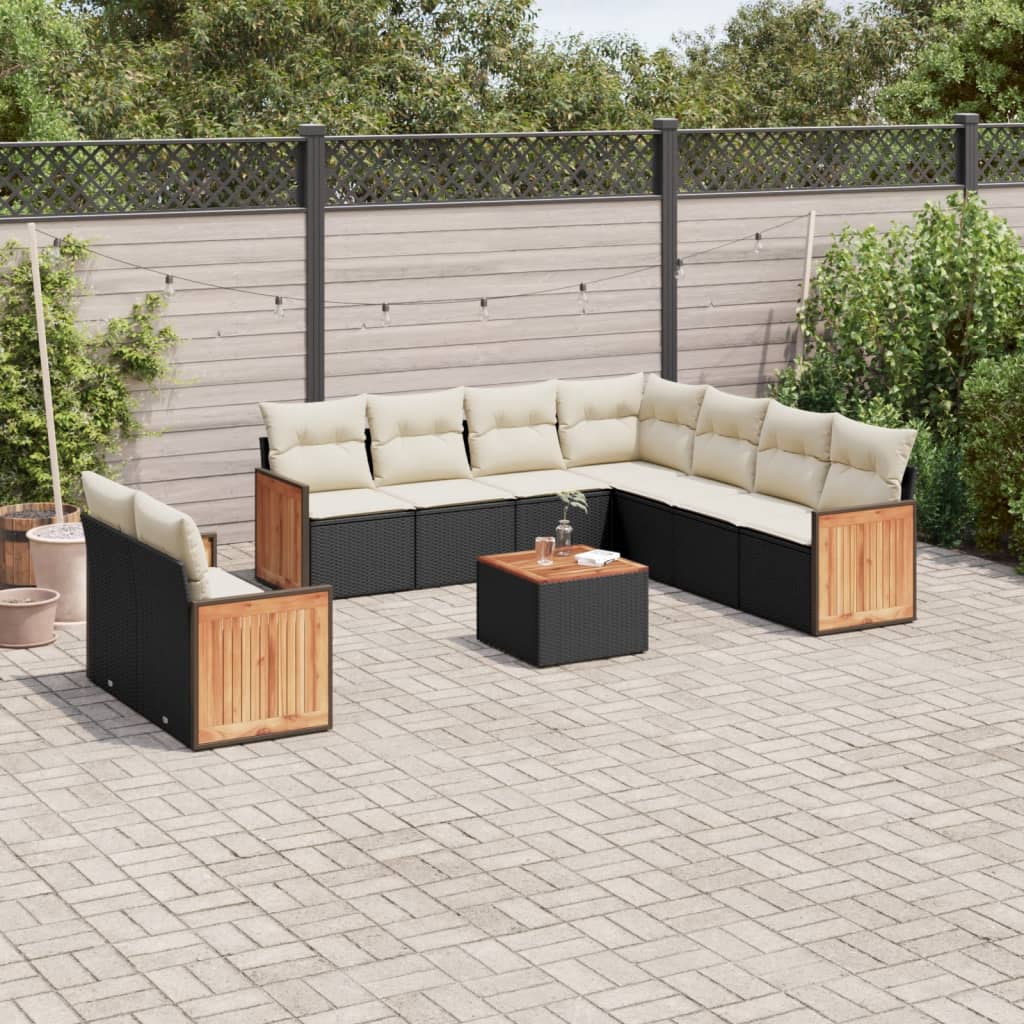 10-tlg. Garten-Sofagarnitur mit Kissen Schwarz Poly Rattan - Pazzar.ch