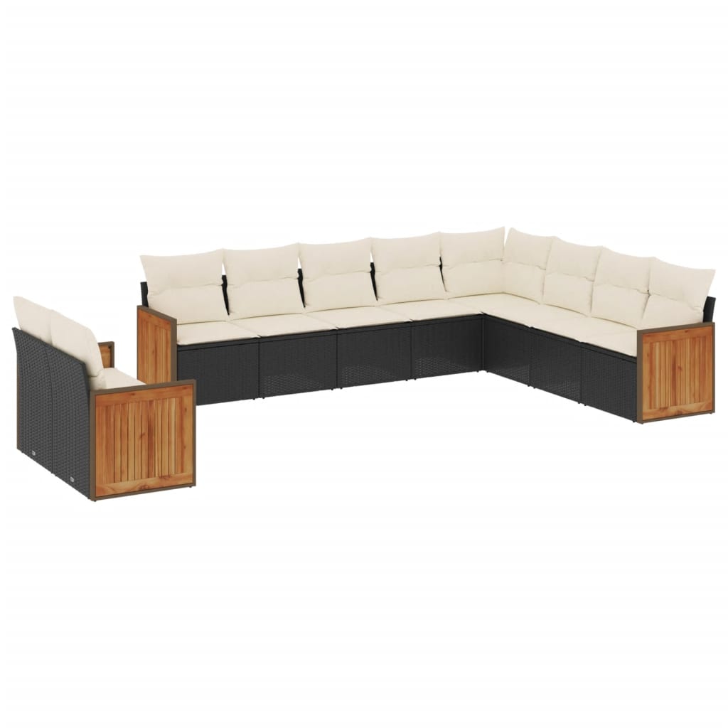 10-tlg. Garten-Sofagarnitur mit Kissen Schwarz Poly Rattan - Pazzar.ch