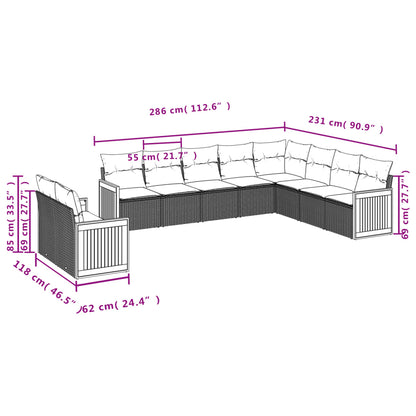 10-tlg. Garten-Sofagarnitur mit Kissen Schwarz Poly Rattan - Pazzar.ch