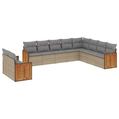 10-tlg. Garten-Sofagarnitur mit Kissen Beige Poly Rattan - Pazzar.ch