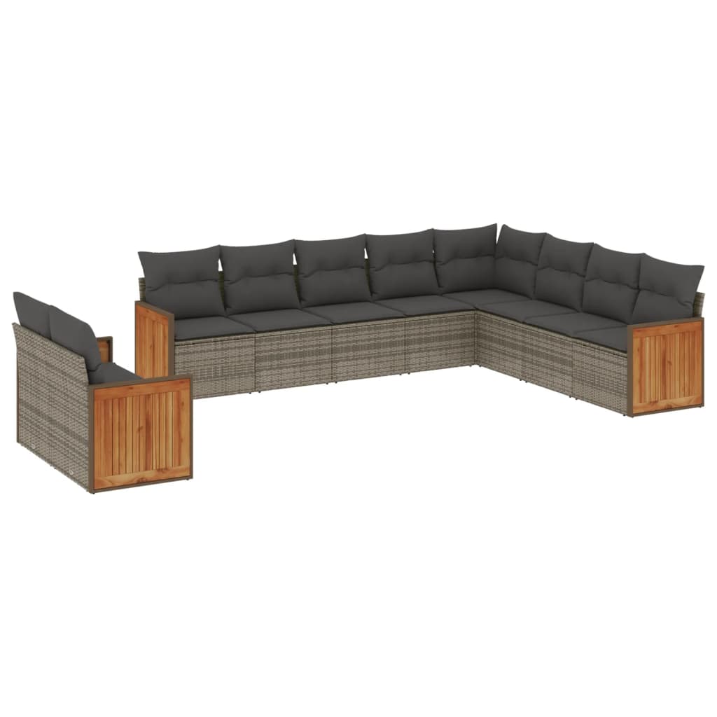 10-tlg. Garten-Sofagarnitur mit Kissen Grau Poly Rattan - Pazzar.ch