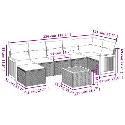 8-tlg. Garten-Sofagarnitur mit Kissen Grau Poly Rattan