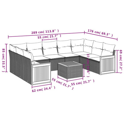 10-tlg. Garten-Sofagarnitur mit Kissen Schwarz Poly Rattan - Pazzar.ch