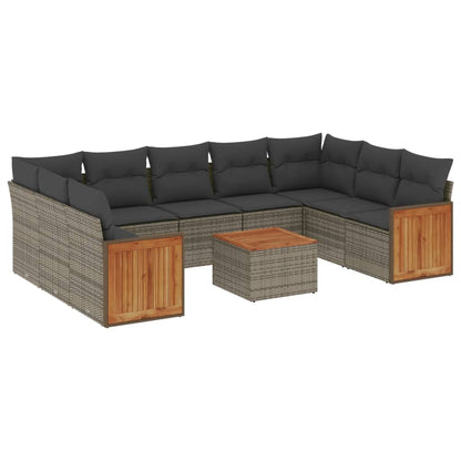 10-tlg. Garten-Sofagarnitur mit Kissen Grau Poly Rattan - Pazzar.ch