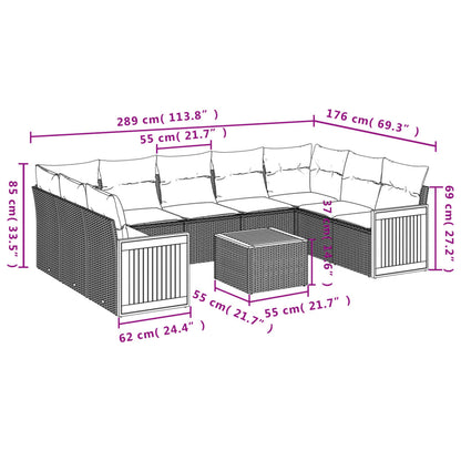 10-tlg. Garten-Sofagarnitur mit Kissen Grau Poly Rattan - Pazzar.ch