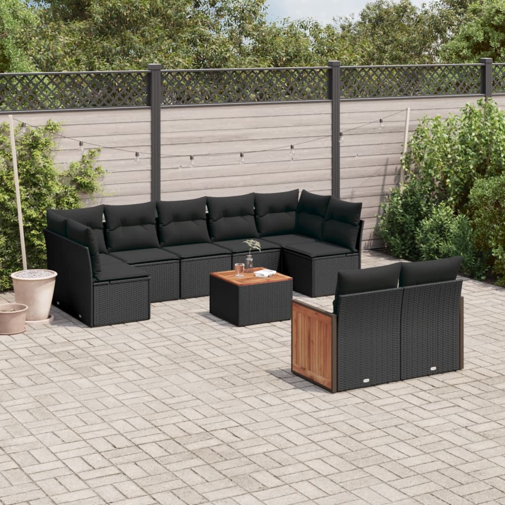 10-tlg. Garten-Sofagarnitur mit Kissen Schwarz Poly Rattan - Pazzar.ch