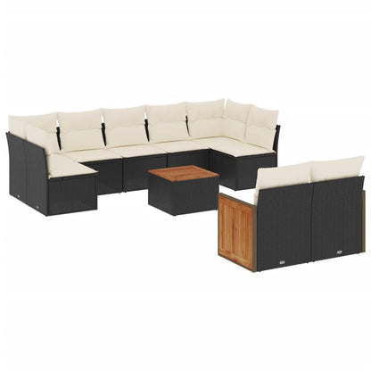 10-tlg. Garten-Sofagarnitur mit Kissen Schwarz Poly Rattan - Pazzar.ch