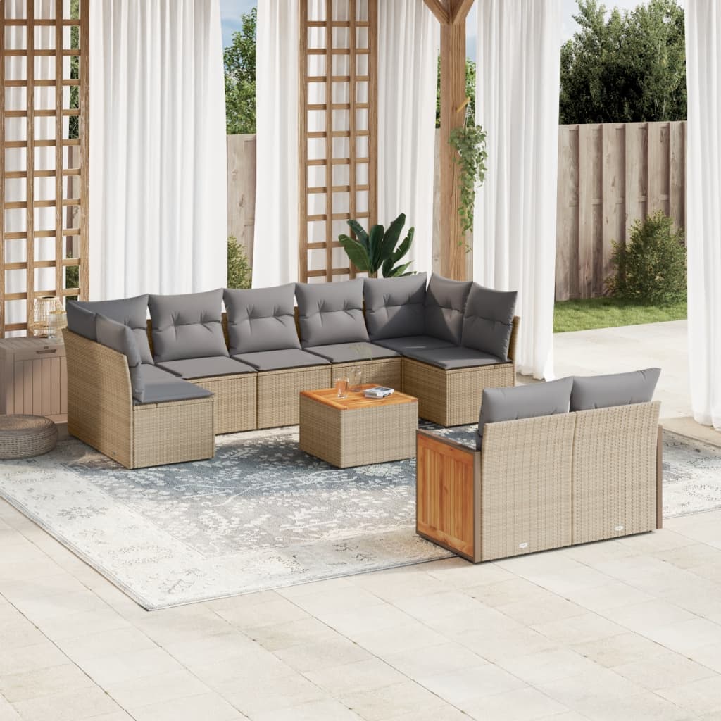 10-tlg. Garten-Sofagarnitur mit Kissen Beige Poly Rattan - Pazzar.ch