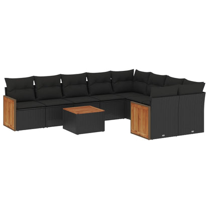 10-tlg. Garten-Sofagarnitur mit Kissen Schwarz Poly Rattan - Pazzar.ch