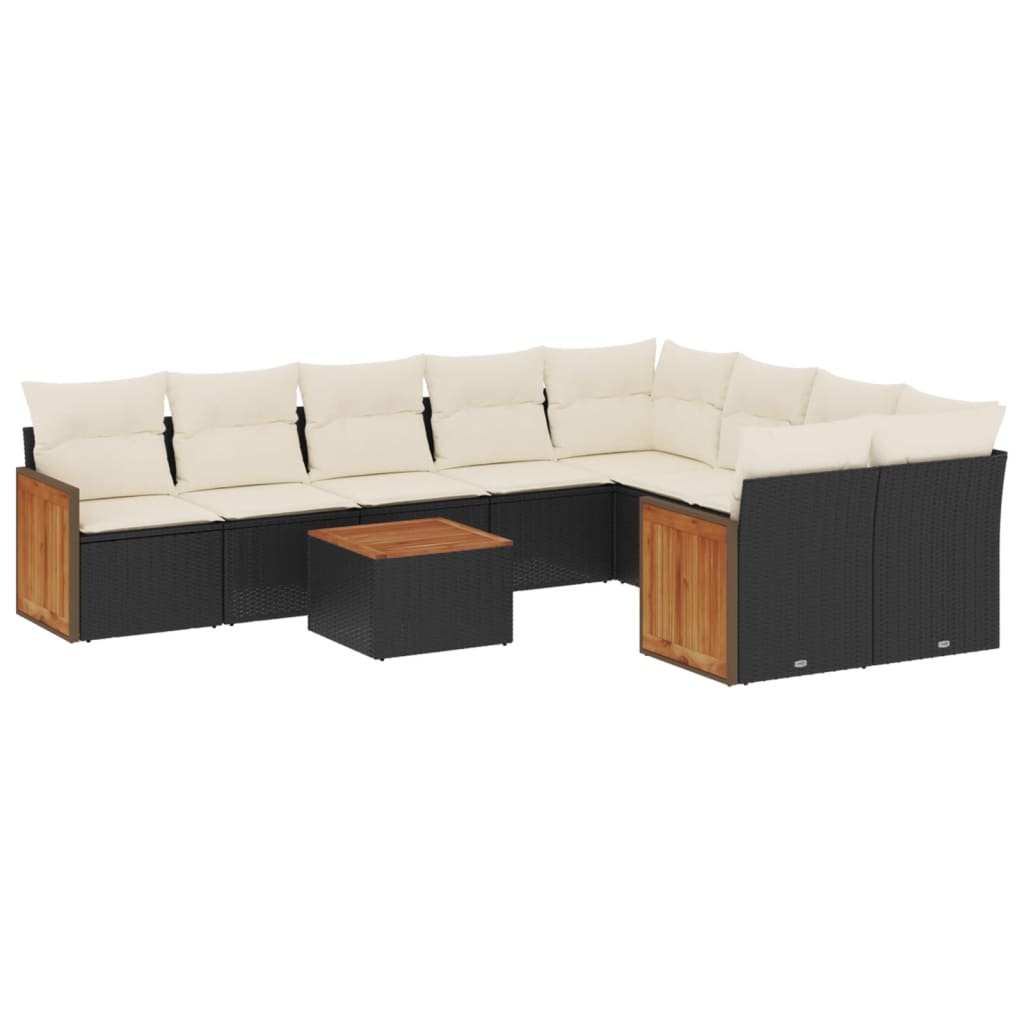 10-tlg. Garten-Sofagarnitur mit Kissen Schwarz Poly Rattan - Pazzar.ch