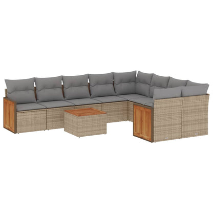 10-tlg. Garten-Sofagarnitur mit Kissen Beige Poly Rattan - Pazzar.ch