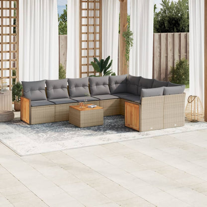 10-tlg. Garten-Sofagarnitur mit Kissen Beige Poly Rattan - Pazzar.ch