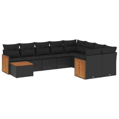 10-tlg. Garten-Sofagarnitur mit Kissen Schwarz Poly Rattan - Pazzar.ch