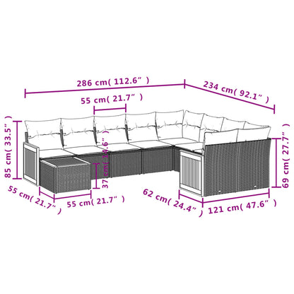 10-tlg. Garten-Sofagarnitur mit Kissen Schwarz Poly Rattan - Pazzar.ch