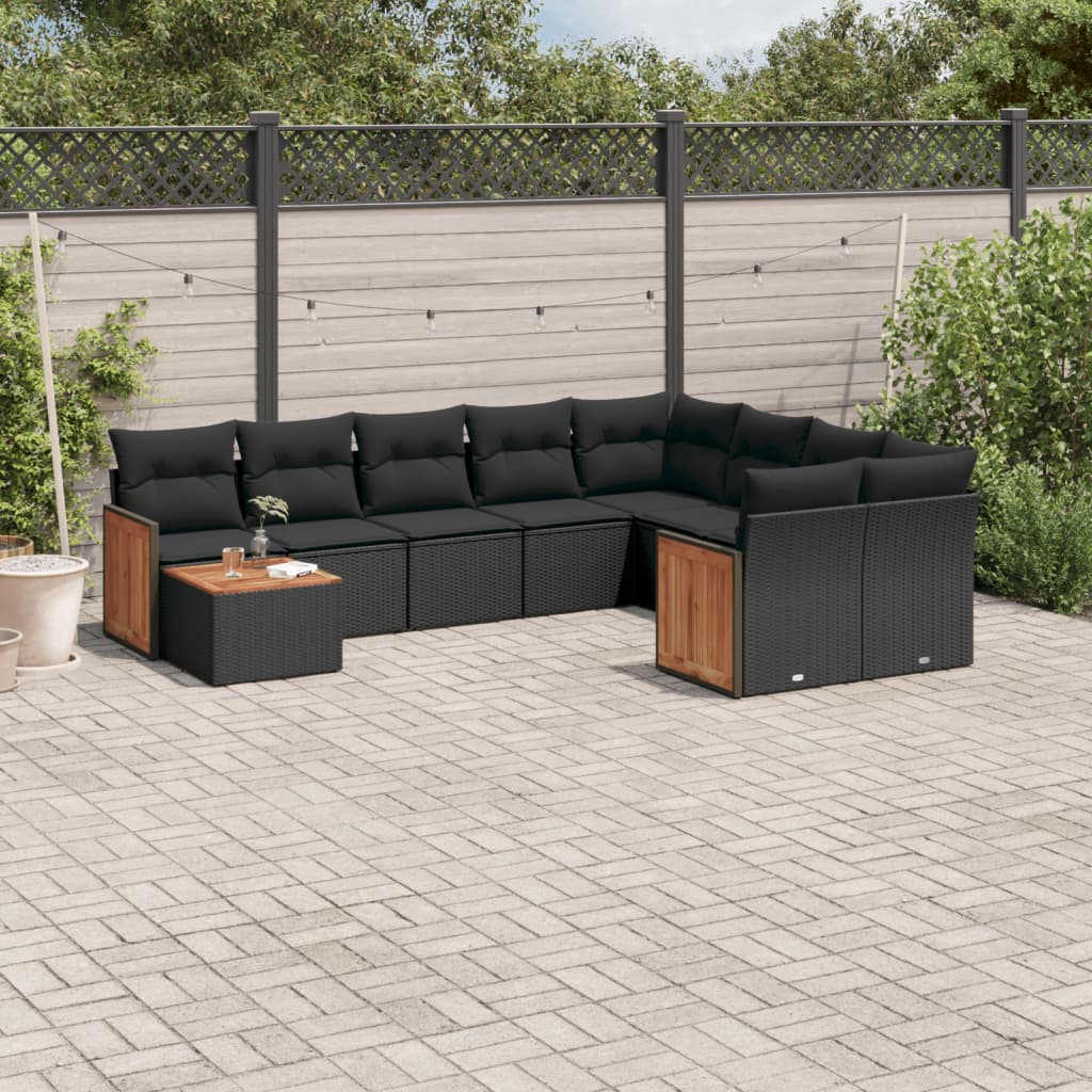 10-tlg. Garten-Sofagarnitur mit Kissen Schwarz Poly Rattan - Pazzar.ch