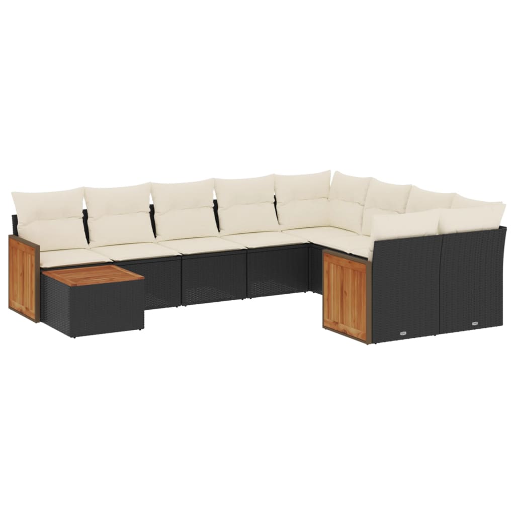 10-tlg. Garten-Sofagarnitur mit Kissen Schwarz Poly Rattan - Pazzar.ch