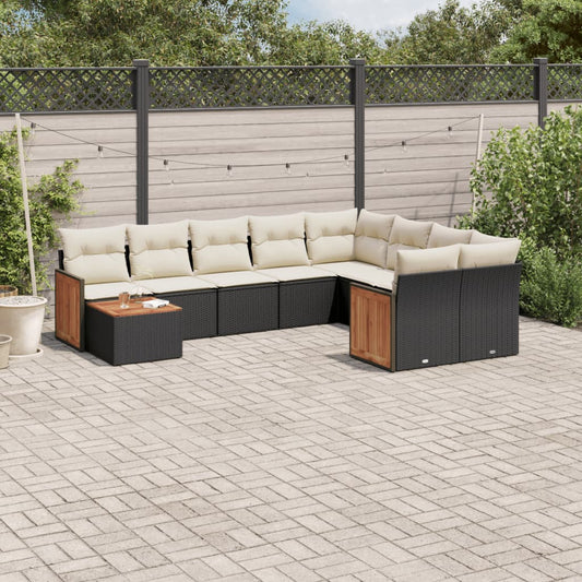 10-tlg. Garten-Sofagarnitur mit Kissen Schwarz Poly Rattan - Pazzar.ch