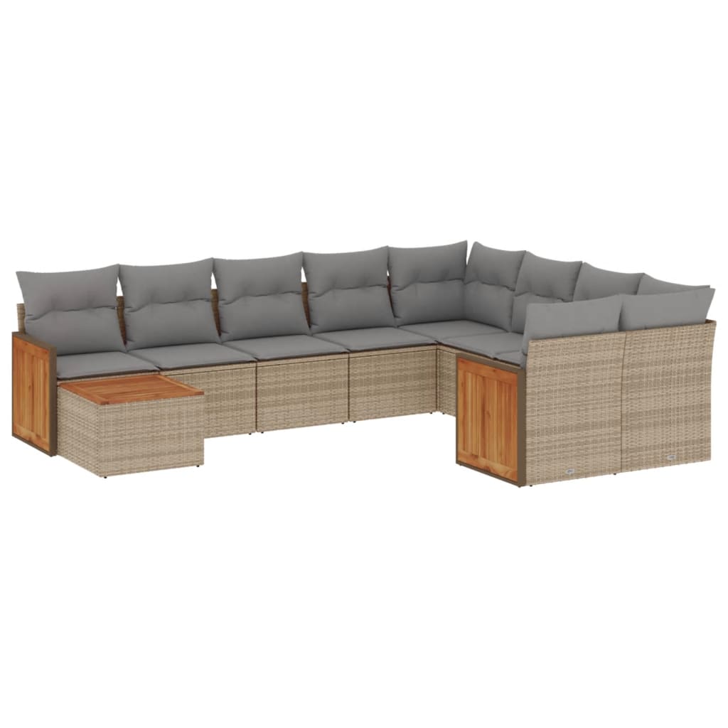 10-tlg. Garten-Sofagarnitur mit Kissen Beige Poly Rattan - Pazzar.ch