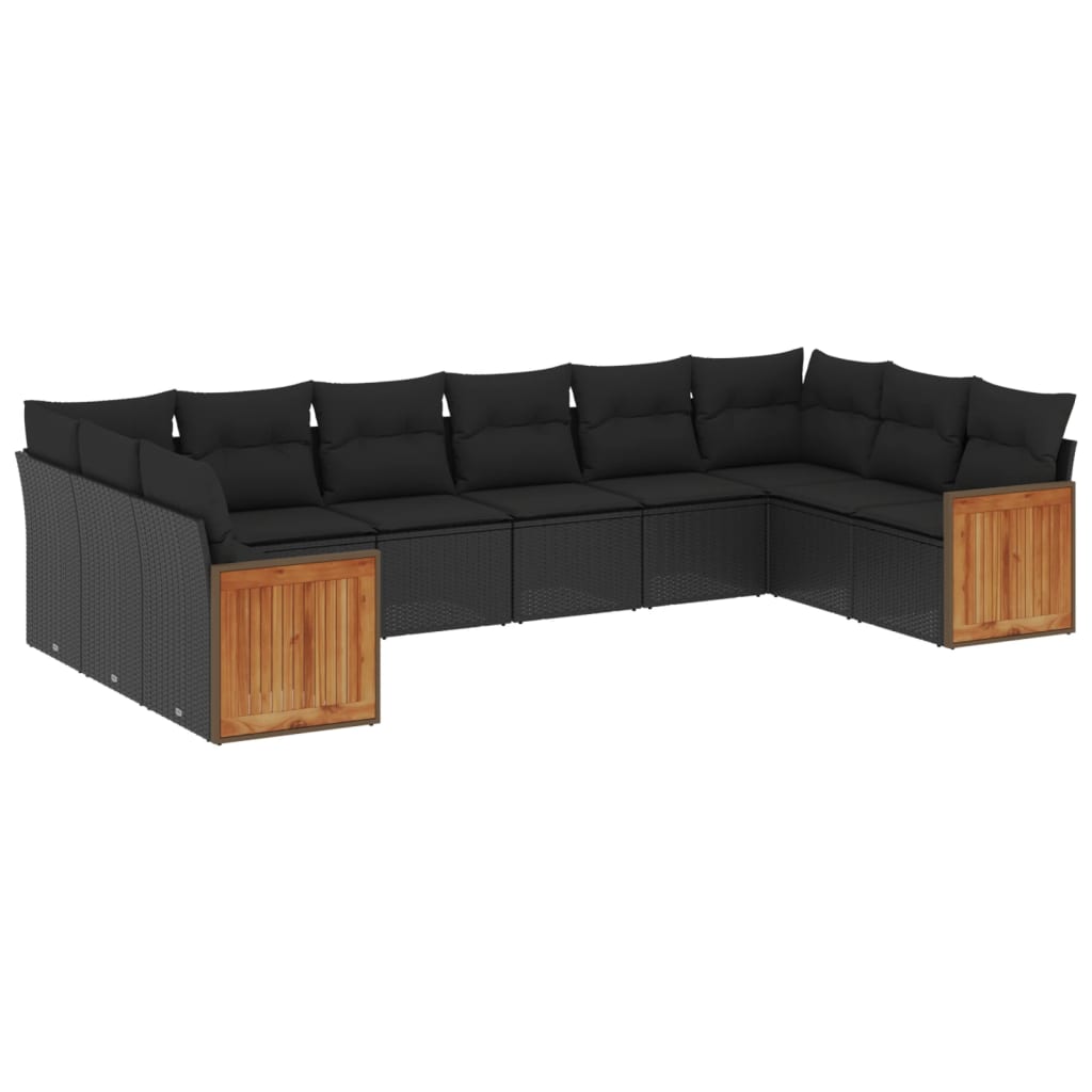 10-tlg. Garten-Sofagarnitur mit Kissen Schwarz Poly Rattan - Pazzar.ch