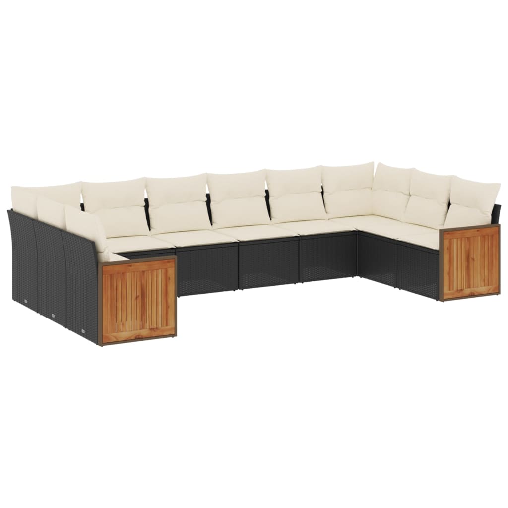 10-tlg. Garten-Sofagarnitur mit Kissen Schwarz Poly Rattan - Pazzar.ch