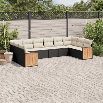 10-tlg. Garten-Sofagarnitur mit Kissen Schwarz Poly Rattan - Pazzar.ch