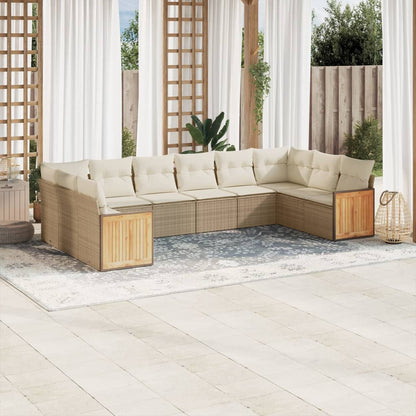 10-tlg. Garten-Sofagarnitur mit Kissen Beige Poly Rattan - Pazzar.ch