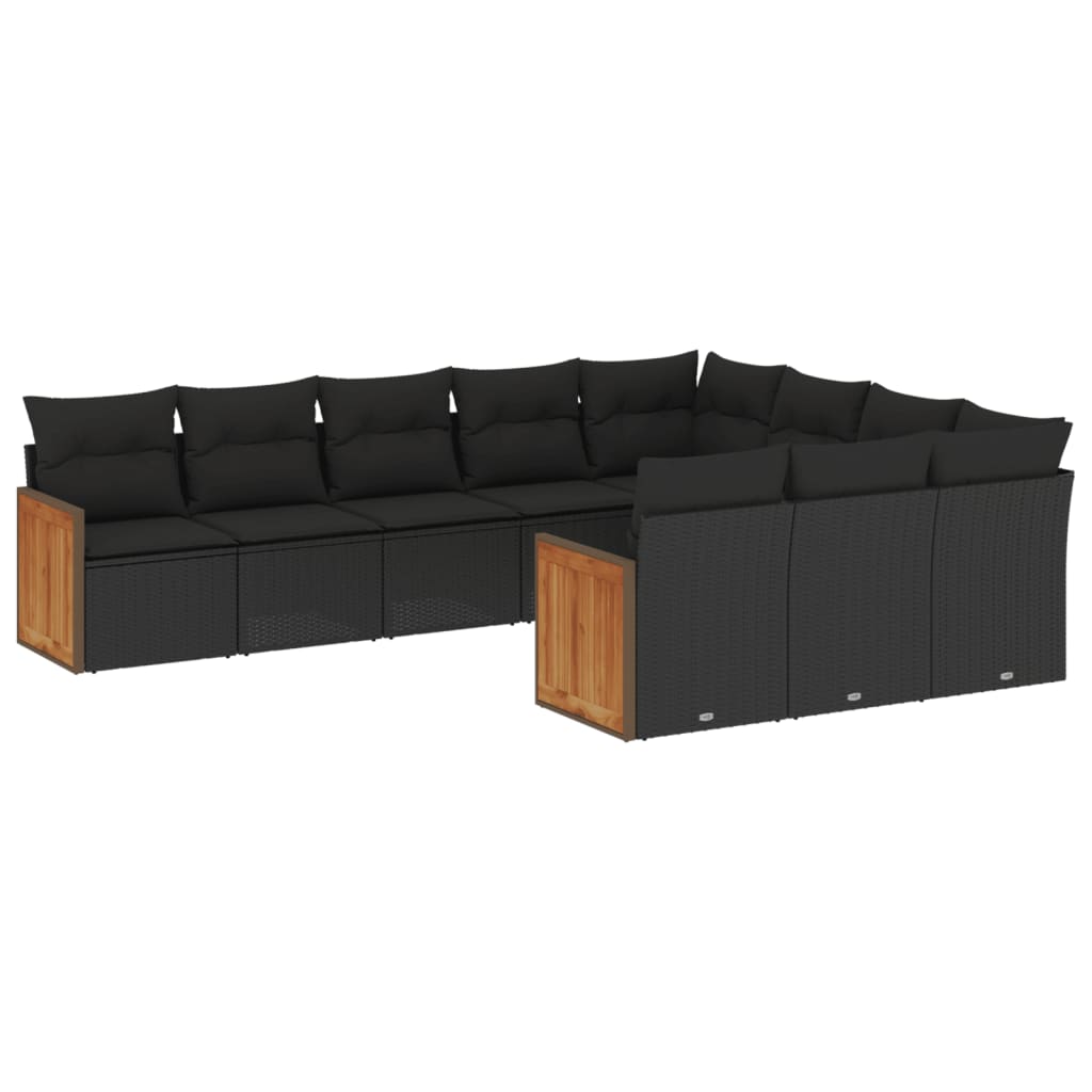 10-tlg. Garten-Sofagarnitur mit Kissen Schwarz Poly Rattan - Pazzar.ch