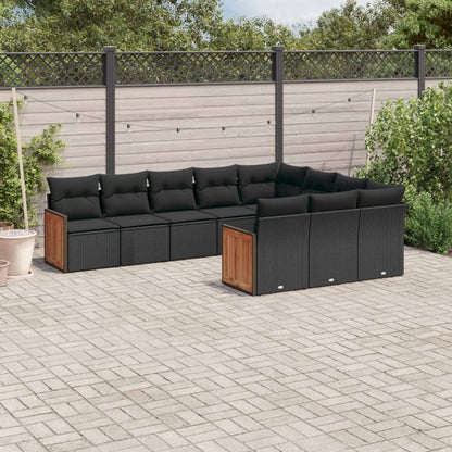 10-tlg. Garten-Sofagarnitur mit Kissen Schwarz Poly Rattan - Pazzar.ch