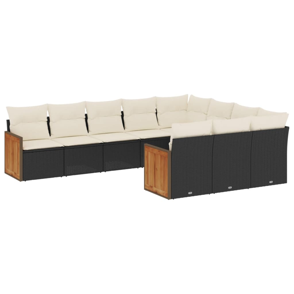 10-tlg. Garten-Sofagarnitur mit Kissen Schwarz Poly Rattan - Pazzar.ch