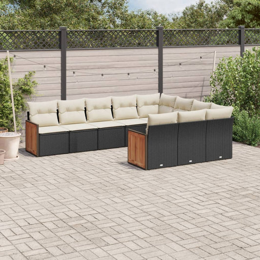 10-tlg. Garten-Sofagarnitur mit Kissen Schwarz Poly Rattan - Pazzar.ch