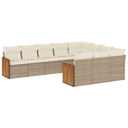 10-tlg. Garten-Sofagarnitur mit Kissen Beige Poly Rattan - Pazzar.ch