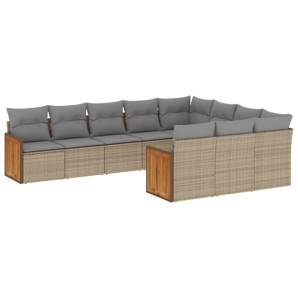 10-tlg. Garten-Sofagarnitur mit Kissen Beige Poly Rattan