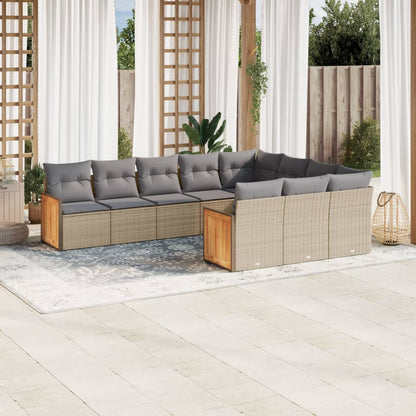 10-tlg. Garten-Sofagarnitur mit Kissen Beige Poly Rattan - Pazzar.ch