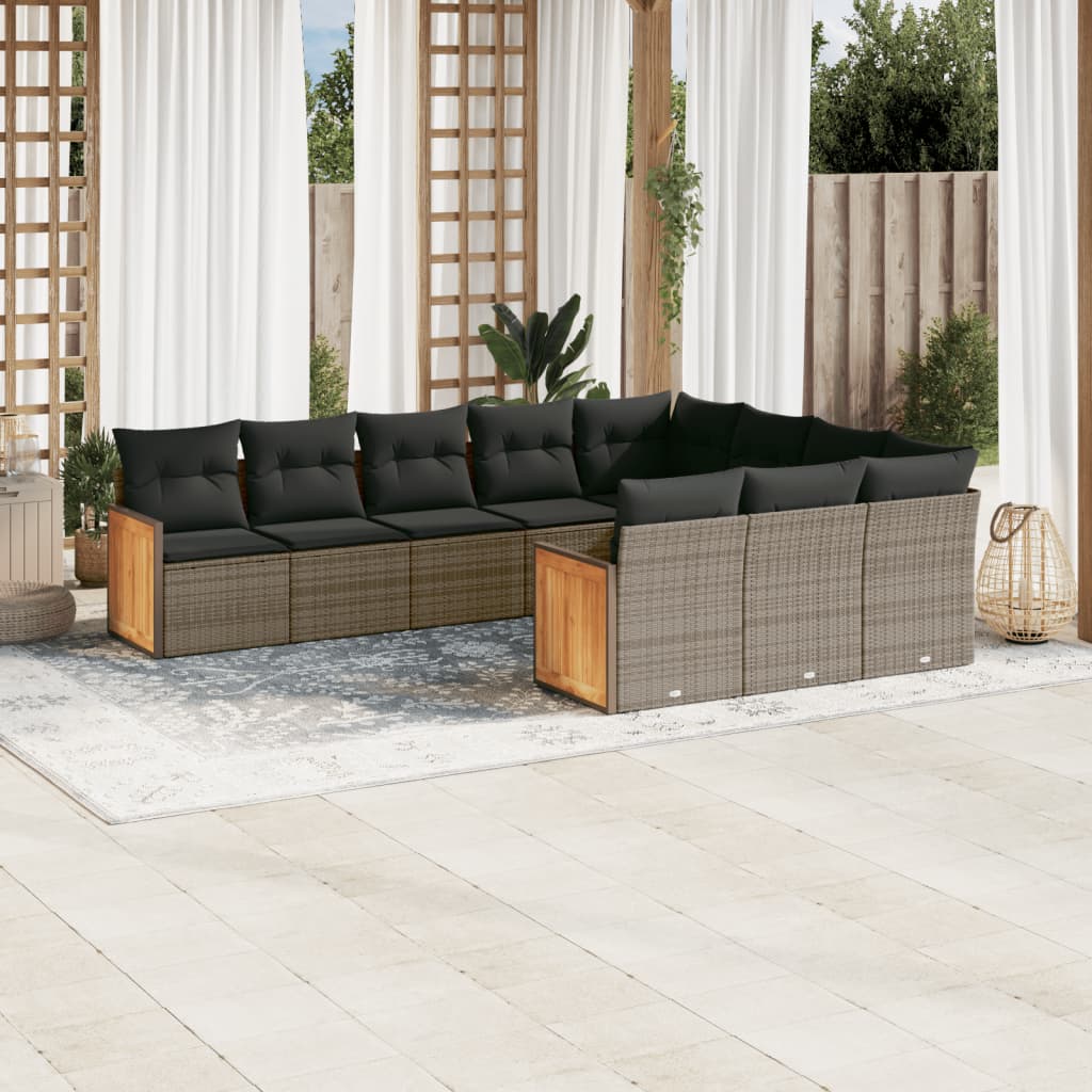 10-tlg. Garten-Sofagarnitur mit Kissen Grau Poly Rattan - Pazzar.ch