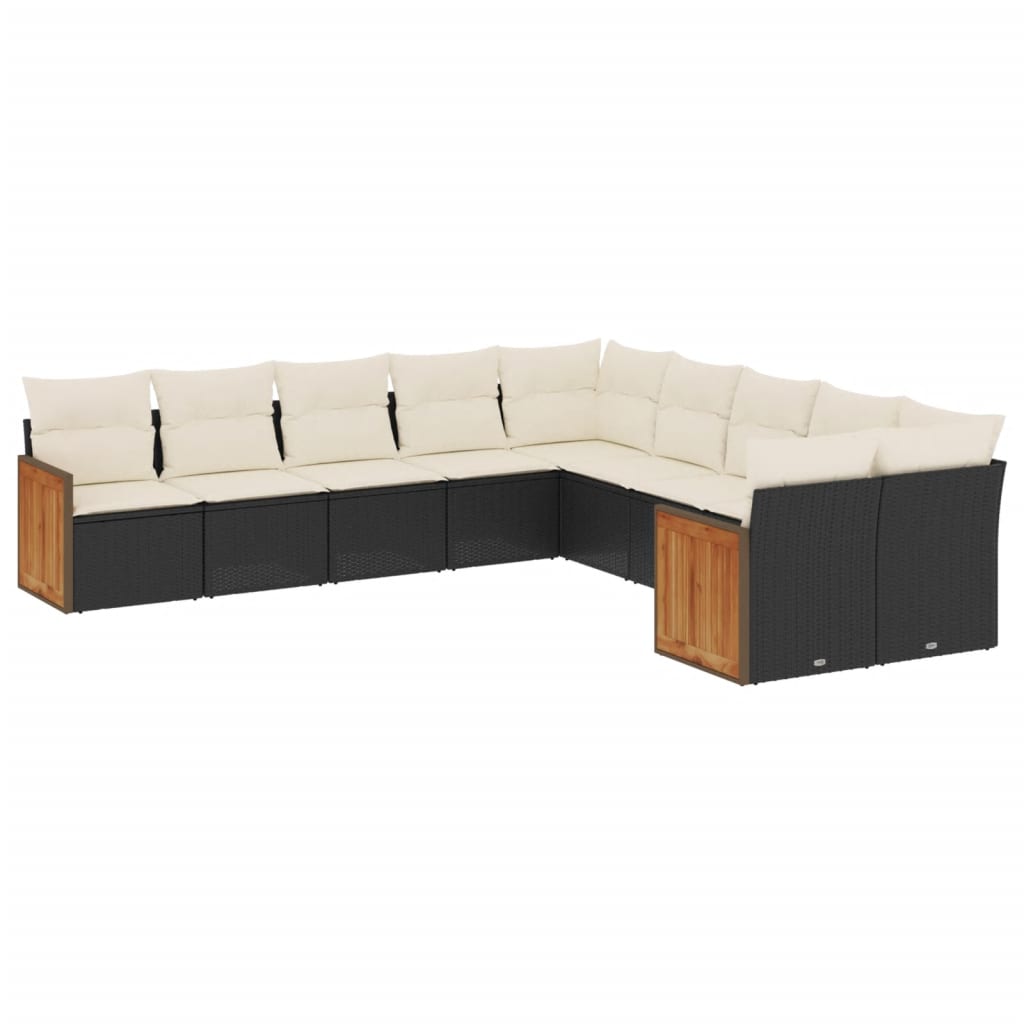 10-tlg. Garten-Sofagarnitur mit Kissen Schwarz Poly Rattan - Pazzar.ch